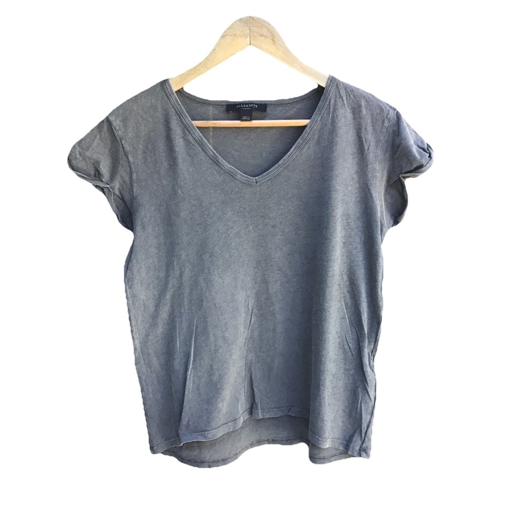 AllSaints Anna V-Neck T-Shirt Gray Women's Small Made in Portugal